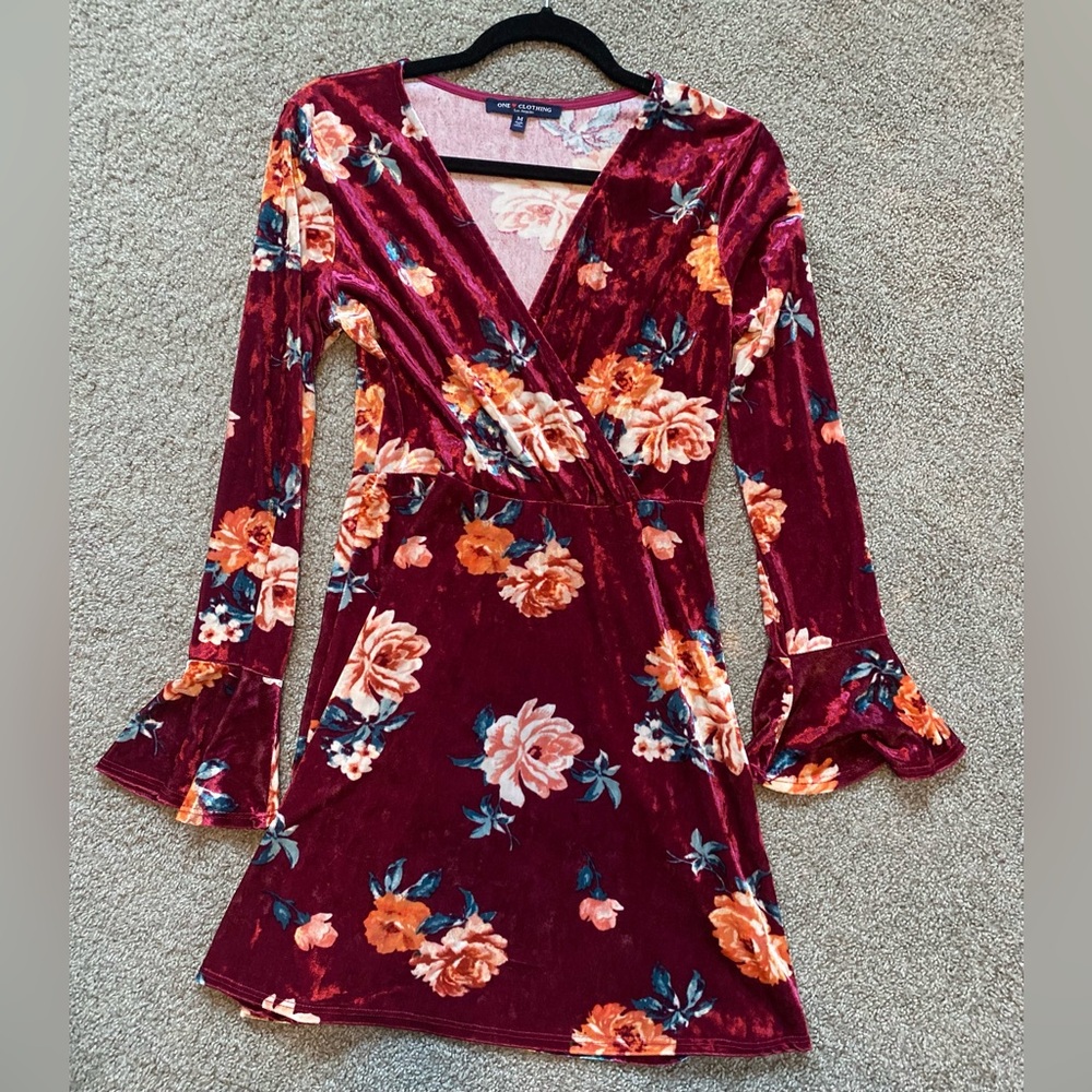 One Clothing Boho Y2K red shiny stretch velvet minidress/top